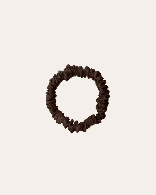 Luxe 100% moerbei Zijden Scrunchie Extra Small in het donkerbruin