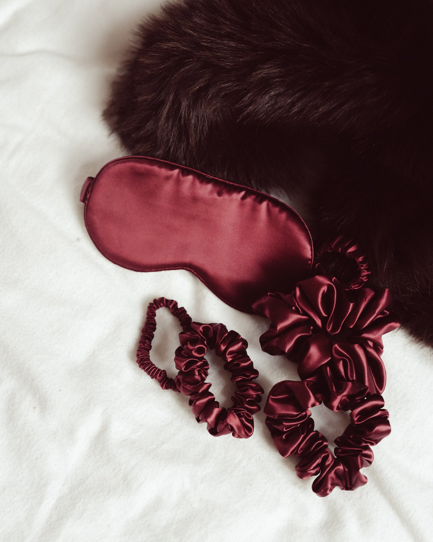 Luxe 100% moerbei Zijden Scrunchies 4 maten in het bordeaux