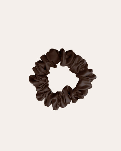 Luxe 100% moerbei Zijden Scrunchie Small in het donkerbruin