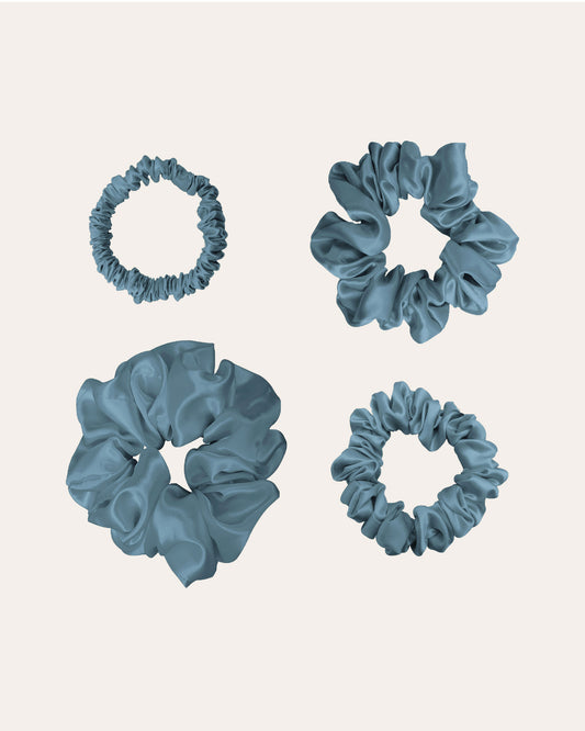 Luxe 100% moerbei Zijden Scrunchie 4 maten in het blauw