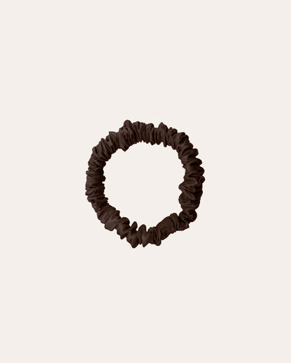 Luxe 100% moerbei Zijden Scrunchie Extra Small in het donkerbruin